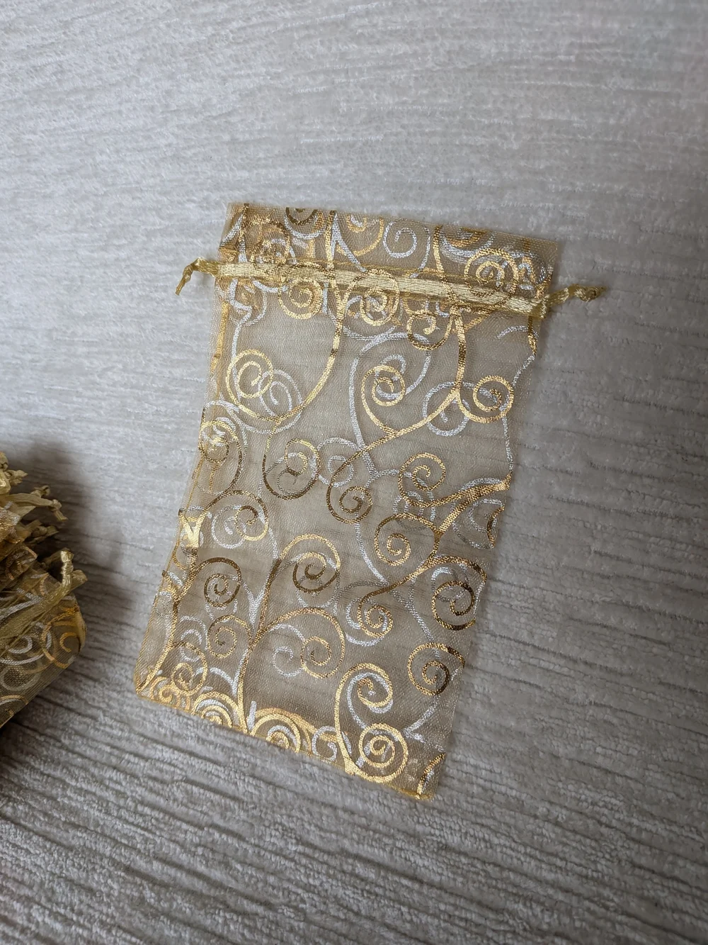 Gold Organza Drawstring Bags - Qty 50 Swirl Pattern
